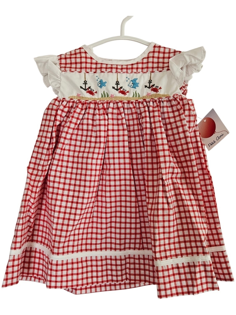 Petit Ami Red Gingham Nautical Smocked Dress Infant Girl 3 Months NWT Beach
